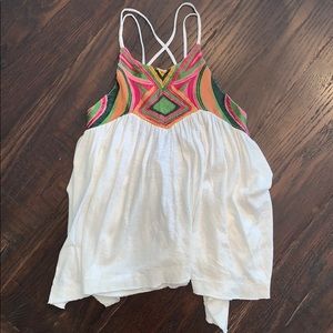 white tank top with multicolored pattern